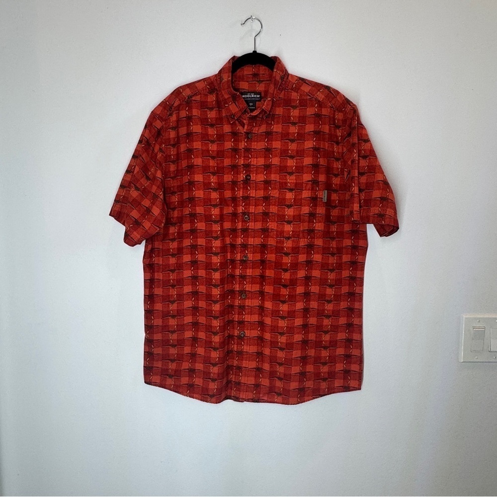 Woolrich Red “Brick Kayaks” Casual Button Down Shirt Large